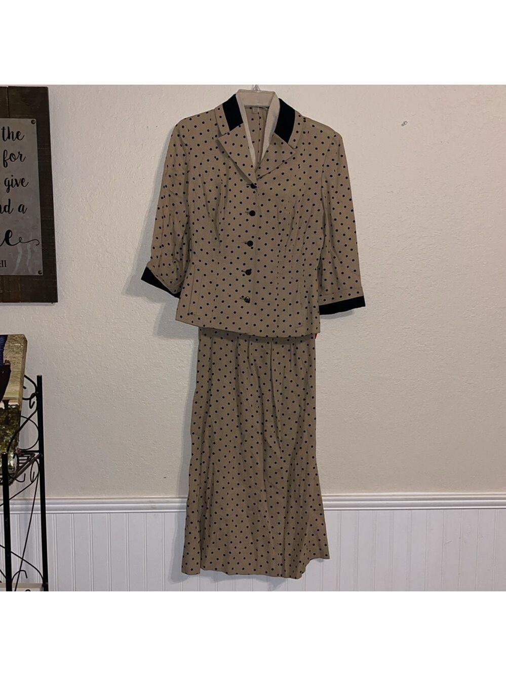 Vintage 50s 60s polka dot skirt and jacket / blouse • modest • suit • 70s • - Picture 2 of 13